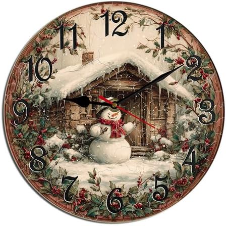Amazon.com: Kurmntregon Christmas Wall Clock Xmas Snowman Cottage ...