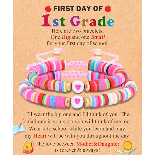 Image of Back to School /First Day of School Bracelet Gifts, First Day of Kindergarten Preschool First /Second Grade Bracelet Gifts, Colorful Adjustable Rope Bracelet for Girls