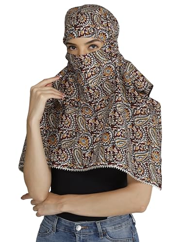 Image of Scarf Face Cover Mask Sun Protection Hair,Head, Neck, Nose Safety Head Wrap Scarf For Women Girls Daily Use Dupatta Hijab Double Layer Cotton Printed Kalamkari