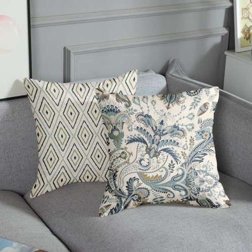 Sanwarm LZQ23072632-4YM-48-JP Throw Pillow Covers Home Decor Set Of 4 Paisley Floral Tulips Pillow Cases Decorative 18 X 18 Inches Outdoor Cushion Couch Sofa Pillowcases thumb #3