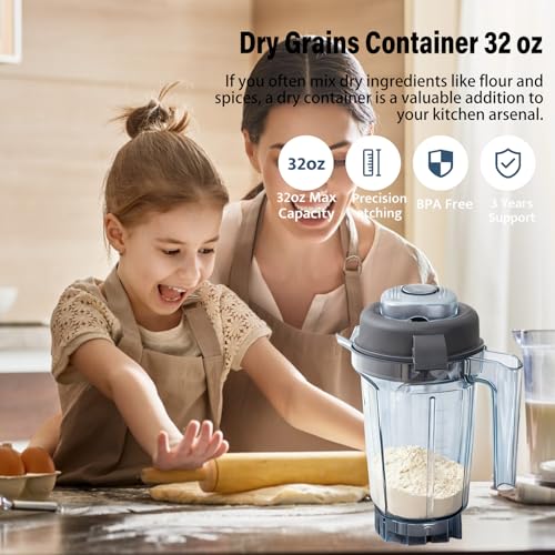 Contenedor de granos secos de 32 onzas con hoja seca compatible con 5200 5000 E310 VM0197 VM0102 VM0103 licuadoras profesionales, molinillo de grano seco, recipiente de molino de grano seco, jarra de