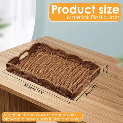 Bandeja festoneada rectangular de mimbre Muzrunq con asas integradas para servir 14.8x11x2" 5