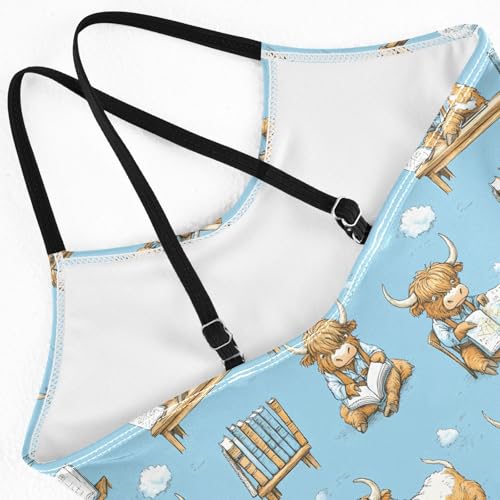senya Girls Swimsuits One-Piece Swimwear Tie Bathing Suit Beach Summer Round Neck 9-10T Highland Cattle Reading Book Pattern4