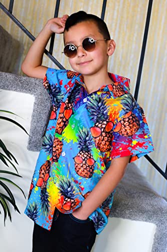 uideazone Casual Tropical Vacation Colorful Pineapple Short Sleeve 3D Printed Watercolor Splash Hawaiian Shirt Holiday Retro Cute Button Down Shirt Hawaiian Summer Wear - Thumbnail 4