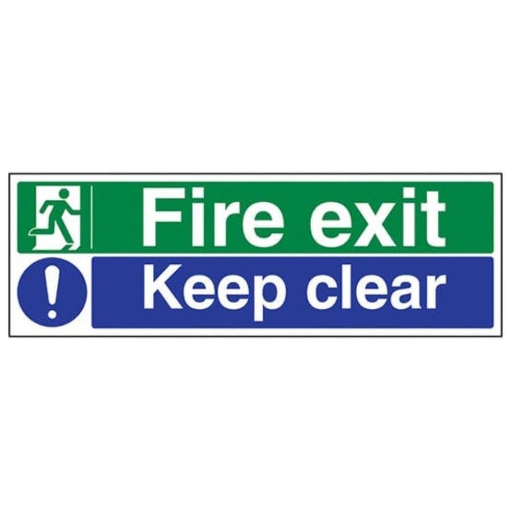 Señal de Salida de Incendios VSafety Fire Exit/Keep Clear, 600 mm x 200 mm, plástico rígido de Aluminio de 1,6 mm