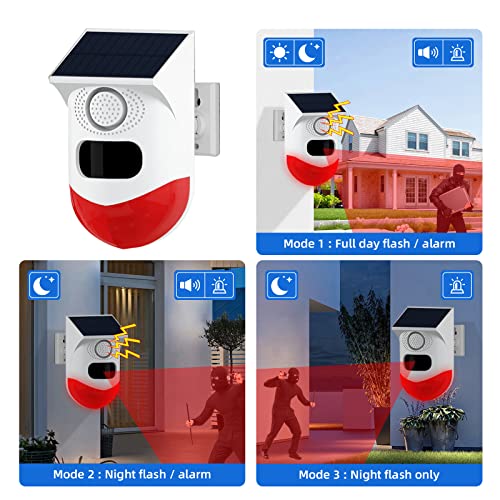 Solar Sound Strobe Light Alarm with Motion Detector and Remote Controller,maxant Home Security Audible Strobe Alarm Detector 120db Sound Security Siren Light IP67 Waterproof - Image 4