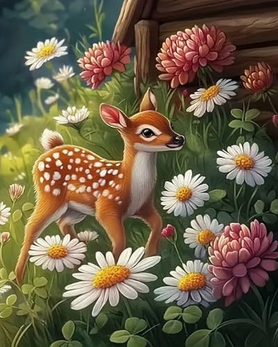 Point de Croix Imprimé Cerfs et Fleurs - Votre Moment Détente et Déco DIY dans le Salon 40x50 cm