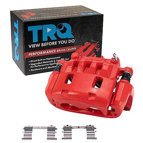 Image of TRQ Front Right Brake Caliper w /Bracket Performance Red Passenger Side | For 2003-2006 Subaru Baja 2003-2010 Forester 2003-2005 Impreza 2002-2012 Legacy Outback