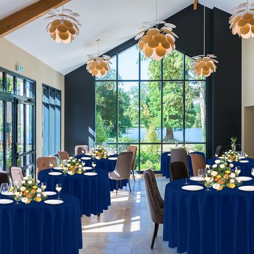 Image of sancua Navy Blue Round Tablecloths 90 Inch (Fit 30-72 Inch Tables), 6 Pack | Circle Fabric Table Cloths for Wedding Party Banquet Birthday, Washable Polyester Cover