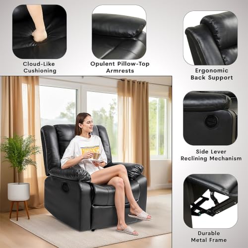 Image of Seventh Heaven Phoenix 1 Seater Motorised Recliner | Single Sofa Chair for Living Room Comfort | Ergonomic Design (Leatherette - Black)