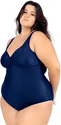 Maiô Plus Size Feminino Senhoril Hidroginástica Liso Frente Única Abotoador nas Costas Decote em V Malha Trilobal