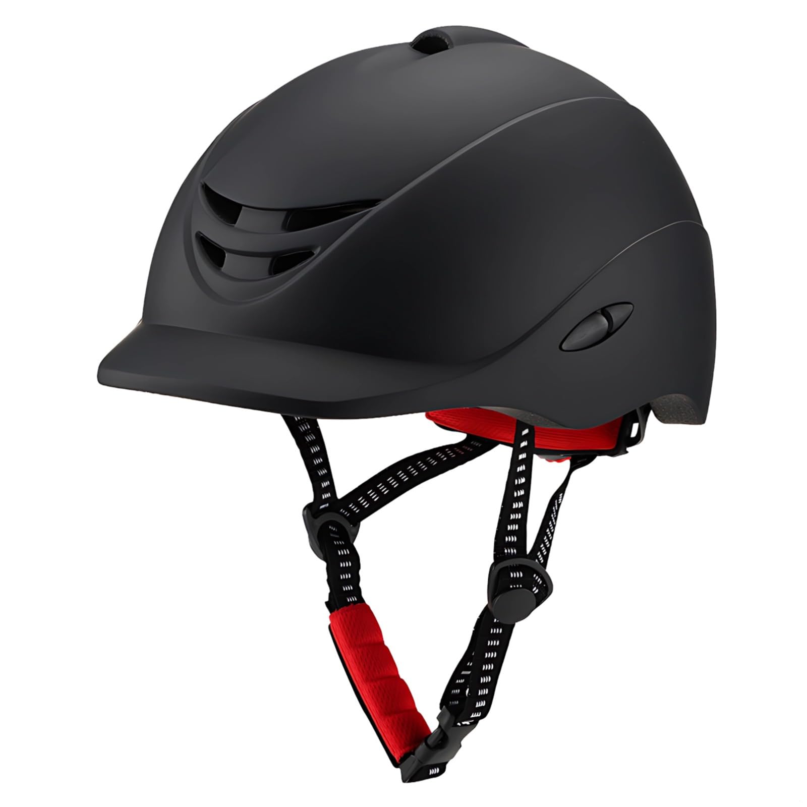 PONDON Casco de equitación para hombres y mujeres, negro mate, diseño ajustable con carcasa de policarbonato de alto impacto y forro EPS, adecuado para montar a caballo y ciclismo, talla M
