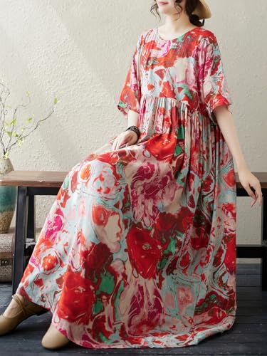 Image of Oversized Dress for Women Flowy Boho Plus Size Dresses Floral Print
