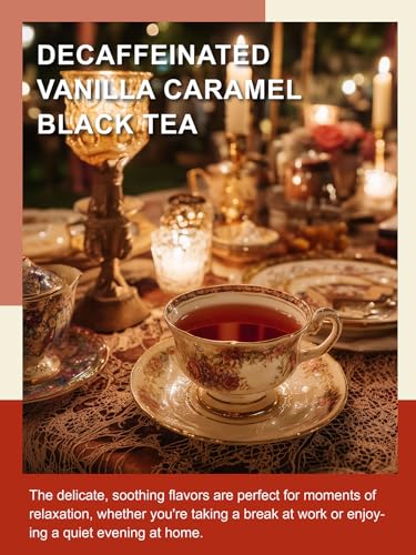 Image of TeeLux Decaf Vanilla Caramel Black Tea Bags, Decaffeinated Black Tea with Vanilla Caramel, Robust & Smooth Taste, 100 Count
