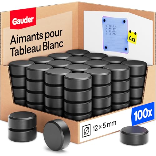 GAUDER Aimants pour Tableau Blanc, Réfrigérateur & Bureau - Disques Magnétiques Ronds Puissants - Aimants Noirs pour un Usage Quotidien (100 pièces - 12 x...