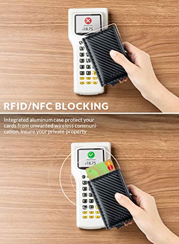 Image of Pop Up Wallet Automatic Slim Leather Credit Card Holder RFID Blocking with Money Clip Business Wallet Holds 12 Cards