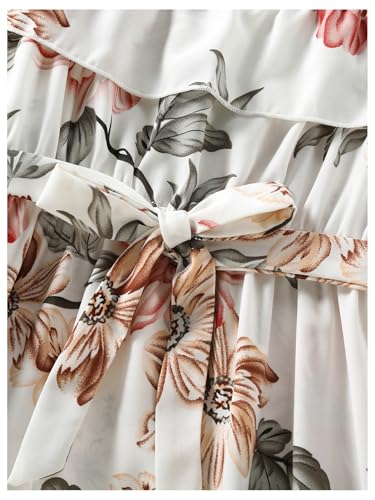 Floerns Girl's Floral Cold Shoulder Belted Dress Ruffle Sleeve A Line Short Dresses4