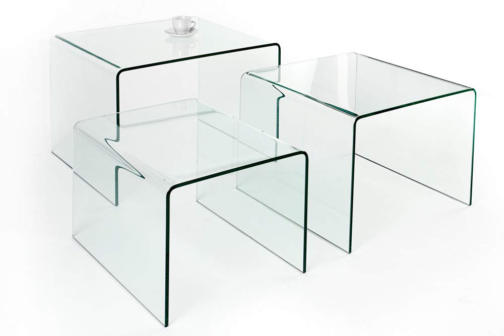 invicta INTERIOR 3er Set Glas Couchtisch FANTOME 60cm Beistelltische transparent Glastisch Tische