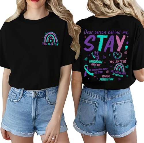 Suicide Prevention Awareness Shirt Women You Matter Shirts Mental Health T-Shirt Therapist Tees Self Love Tops2