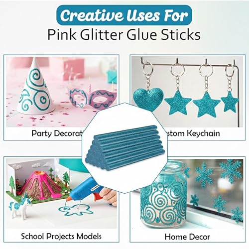 Image of GLUN 50 Piece Glitter Glue Sticks Turquoise Sparkles, 7mm x 6 Inch, Smooth Flow Adhesive for Office, School & Craft Projects