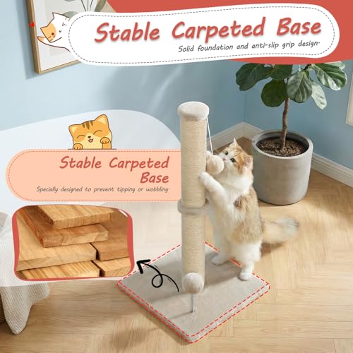 BestPet 22 Inch Cat Scratching Post, Natural Sisal Rope Scratcher with Hanging Ball for Indoor Kittens & Small Cats, Beige by BestPet - Used condition - Image 2