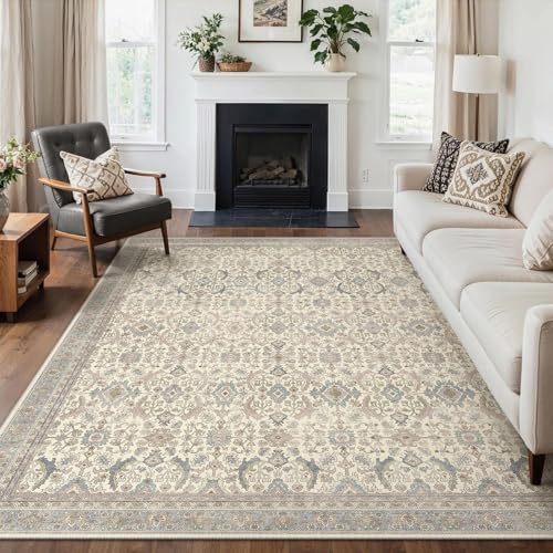 GENIMO Large Rugs for Living Room 240x300cm, Extra Large Area Rug Washable, Vintage Boho Big Rugs, Low Pile, Non-Shedding, XXL Carpet, Oriental Design, Dining Room, Home, Office, Bedroom