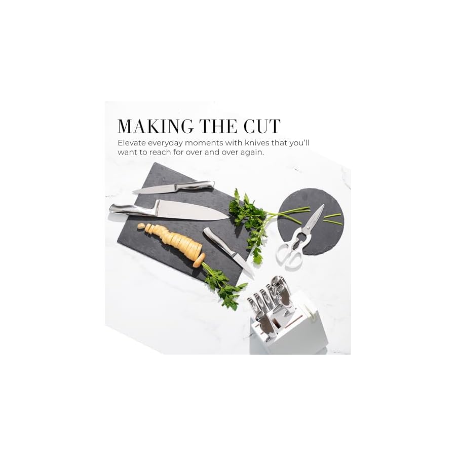 Styled-Settings-Stainless-Steel-Knife-Set-with-Built-In-Sharpener-14-Piece-Ultra-Sharp-High-Carbon-Stainless-Steel-Kitchen-Knife-Set-Includes-White-Knife-Block-with-Sharpener-Built-In Styled Settings Stainless Steel Knife Set with Built In Sharpener - 14 Piece Ultra Sharp, High Carbon Stainless Steel Kitchen Knife Set Includes White Knife Block with Sharpener Built In