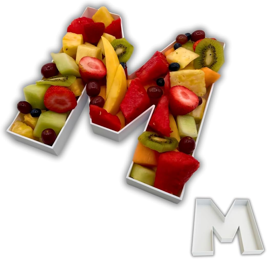 Hard Plastic Reusable Fillable Letters Numbers Serving Trays for Party Decoration (M, White)