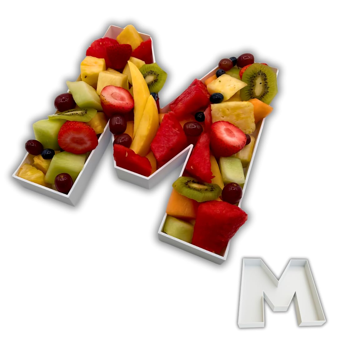 10" Hard Plastic Reusable Charcuterie Letters Fillable, Alphabet Numbers Charcuterie Food serving Trays For Birthday, Party Decoration (White - M)