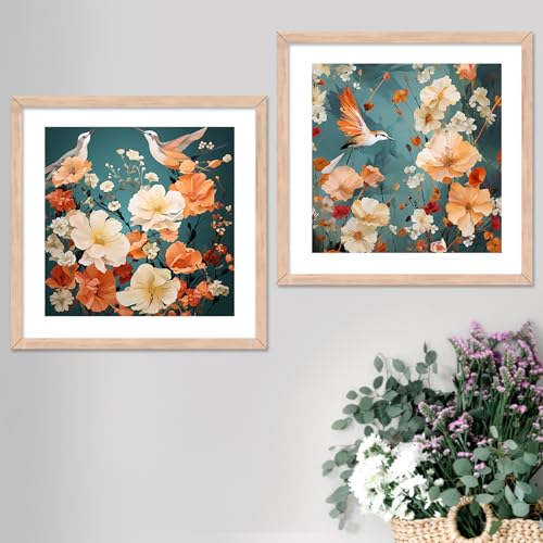 Image of kotart - Birds wall art home decor frames for wall hanging, living room, office | Floral art for home decoration Set of 2 (F)