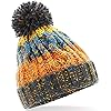 Beechfield Junior Corkscrew Pom Pom Beanie - Stripe Design - Retro Blues #4