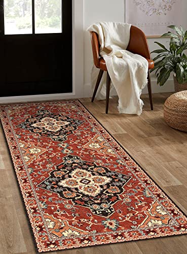 Urtlmaji Ultra-Thin Vintage Persian Washable Rug 2X6 Runner Rug Hallway Non-Slip Low Pile Distressed Medallion Accent Throw Rugs Long Mat Carpet For Kitchen Bathroom Sink Bedroom (Red/Multi) #TOP7