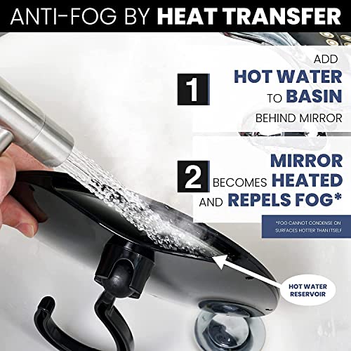 Hangable Fogless Shower Mirror For Shaving With 360° Swivel Hook For Hanging - Anti Fog Shatterproof Surface And Razor Holder - Fill Back Basin With Hot Water For Fog Free Shave (8" Diameter) #TOP3