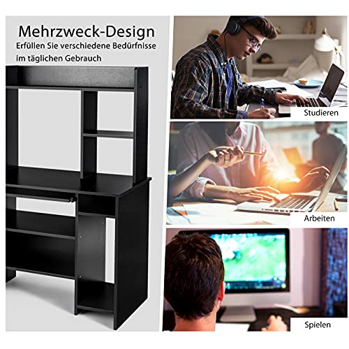 COSTWAY Computertisch Schreibtisch mit Bücherregal & Tastaturablage, Eckschreibtisch Studierschreibtisch mit Ablagen… – Bild 6