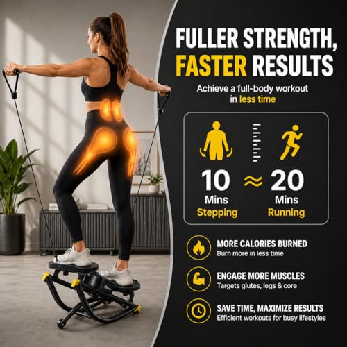 Image of Rocking Stepper for Home Workout - 3D Motion Stair Stepper with Resistance Bands, Full Body Cardio and Strength Training Equipment, 150kg Load Capacity Exercise Machine