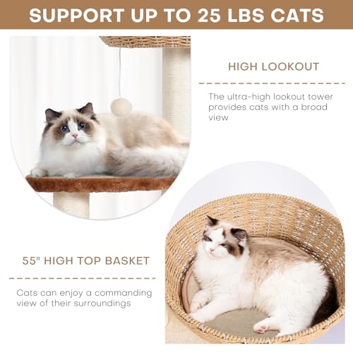 Torre para gatos Lucky Monet Boho de 51 pulgadas con 3 camas y postes de sisal miniatura 3