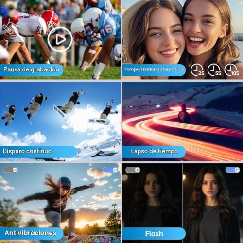 Cámara Digital 4K 64MP con WiFi, Cámara Vlogging con Autofocus y Webcam, Pantalla 3″ Abatible 180°, Zoom Digital 16X, Estabilización, Tarjeta SD 32GB, Base de Carga y 2 Baterías para Principiantes 7