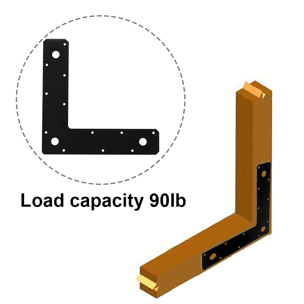 Staffa ad angolo retto in acciaio da 22,9 cm, lunghezza 22,9 cm, larghezza 5,1 cm, spessore 3 mm, carico massimo 40,8 kg, piastra di riparazione piatta angolare per casa in legno, mobili (4 pezzi)