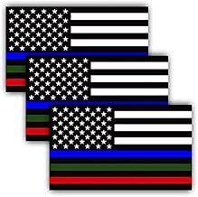3 PAK Military Sticker, Police Decal American Flag Thin Blue Line Green and Red Stripe for Cars Trucks to Honor and Support Our Troops, Police, FIRE/EMT - 3 in one Sticker 5 inch - Back The Blue - coolthings.us