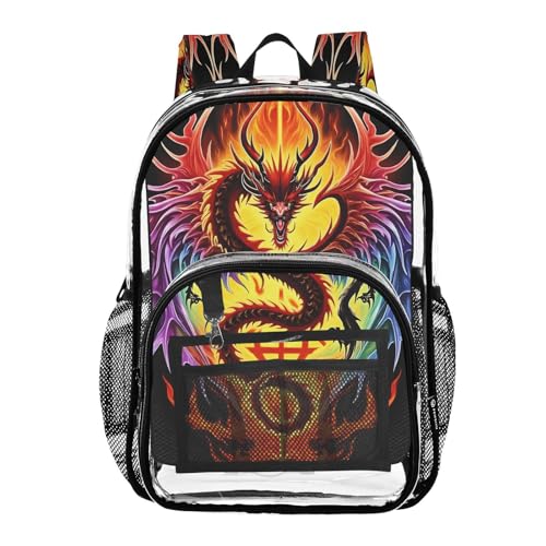Wings Dragon Black Clear Backpack Heavy Duty See Through Transparent PVC BookBag for Kids Boy Girl School Work