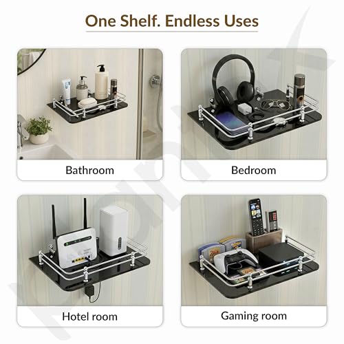 Image of Plantex Glass Setup Box Stand Wall Mounted /Glass Shelf /Wall Shelf Rack /Wall Mount Holder with Wall Brackets (12 X 9 Inch, Black)