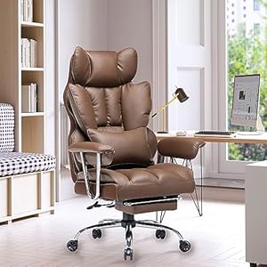 Efomao Desk Office Chair,High Back Office Chair,PU Leather Office Chair, Executive Office Chair, Reclining Office Chair,Swivel Brown Office Chair with Lumbar Support and Leg Rest