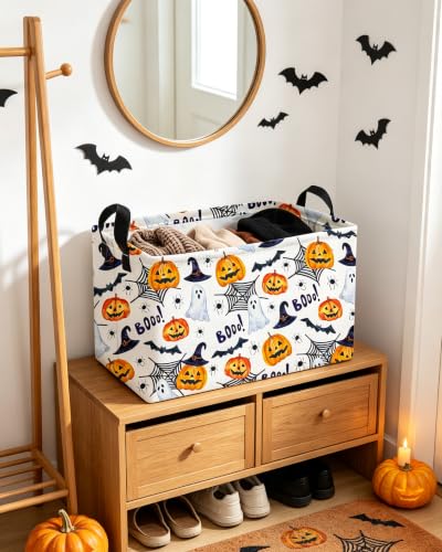 Image of Essme Rectangular Halloween Basket,Ghost Storage Bins Organizer with Handles for Room Decor, Gift Basket.(Watercolor Halloween)