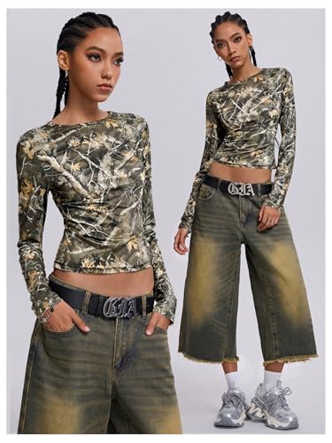 WDIRARA Women's Camo Long Sleeve T Shirt Camouflage Graphic Y2k Streetwear Tops4
