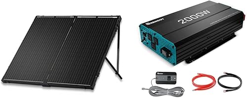 Renogy 200 W 12 voltios monocristalino fuera de la red portátil plegable 2 piezas de panel solar de 100 W e inversor de onda sinusoidal pura de 2000