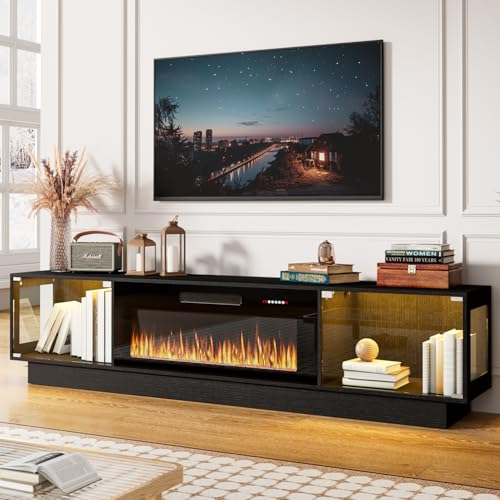 TAVATA 80 Fireplace TV Stand with Storage and Lights