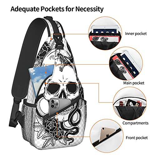 BYTKMFD Zwart en wit schedel illustratie Cross Borst Bag Diagonaal, Sling Rugzak, Weekend Outdoor Wandelen Reizen… - Image 5