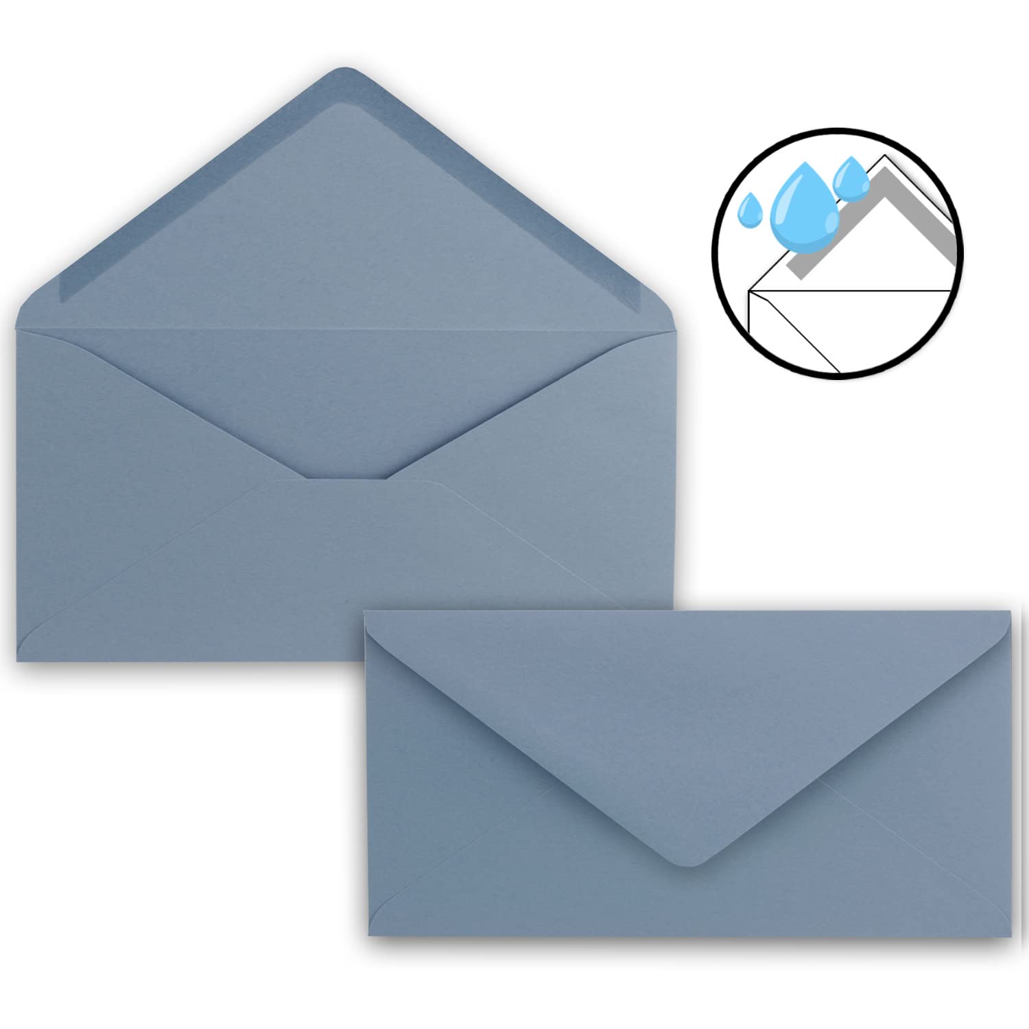 Lot de 300 enveloppes à lettre gris (bleu) - DIN long - 110 x 220 mm (11 x 22 cm) - Fermeture humide sans fenêtre - Idéal pour cartes d'invitation - Série FarbenFroh