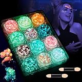 12 Colors Glow in The Dark Glitter Gel, UV Black Light Glitter for Body/Face/Hair/Eyeshadow, Face Makeup for Halloween Makeup Carnival Party