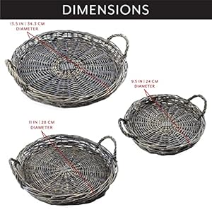 AuldHome Design Rustic Willow Basket Trays, Set of 3 (Round, Gray Washed); Natural Wicker Decorative Farmhouse Trays AuldHome Design Rustic Willow Basket Trays Set of 3 Round Gray Washed Natural Wicker Decorative Farmhouse Trays